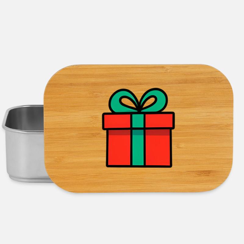 Neon Red Gift Box with Glossy Ribbon - Lunch Box - silver