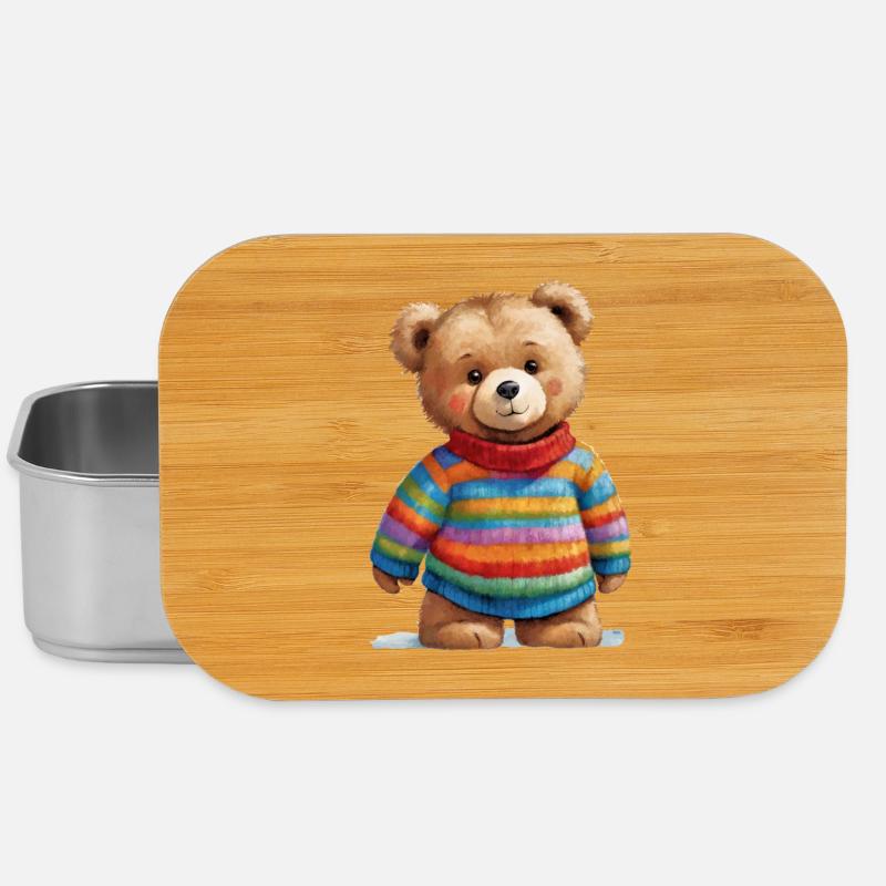 Teddy im gestreiften Pullover Aquarellzauber - Lunch Box - Silber