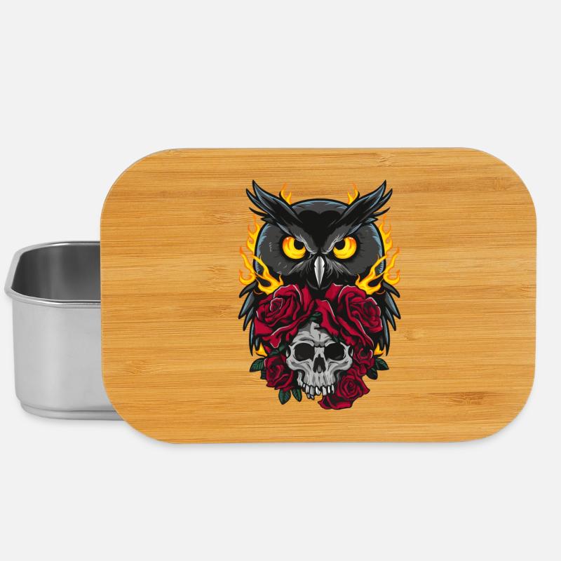 Mystische Eule sitzt auf Skull mit roten Rosen - Lunch Box - Silber