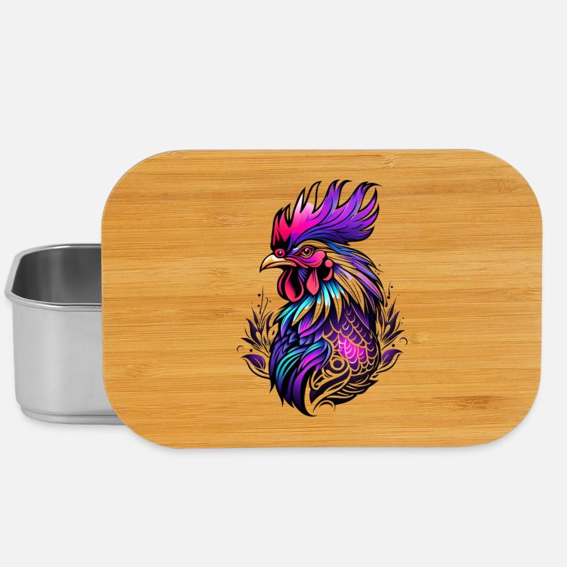 Coq coloré dans le style de tatouage - Boîte à goûter - argent
