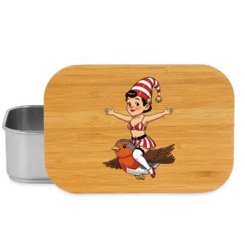 Gnome girl on back robin - Lunch Box - silver - Front
