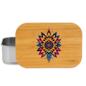 Bunte LSD Blume Mandala Farbexplosion Blumenstern - Lunch Box - Silber - Vorne