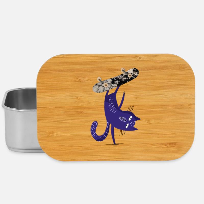 Lila Katze auf Skateboard - Lunch Box - Silber