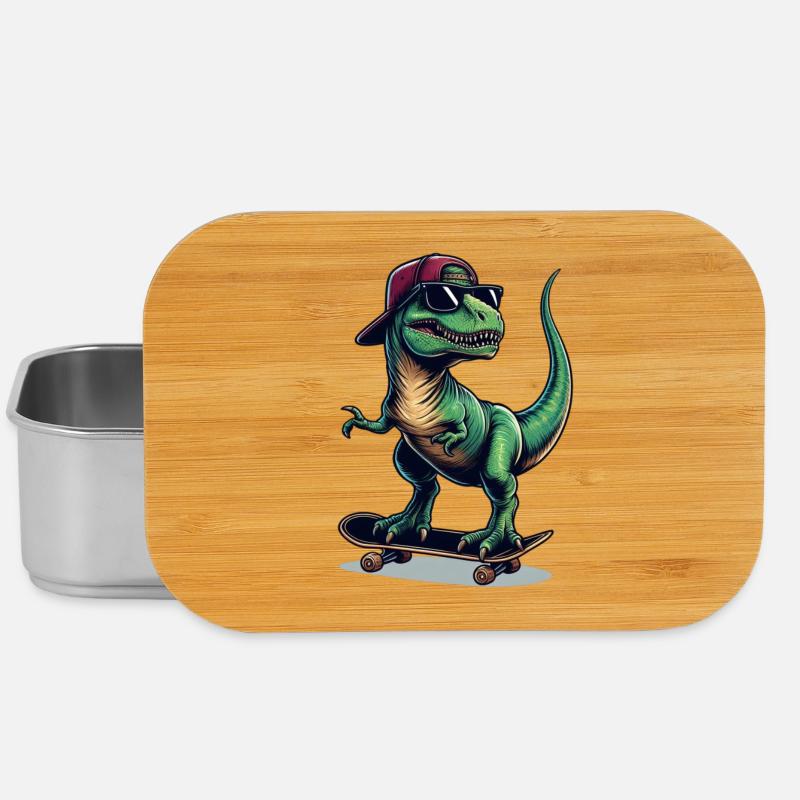 SSW35 Dino auf Skateboard - Lunch Box - Silber