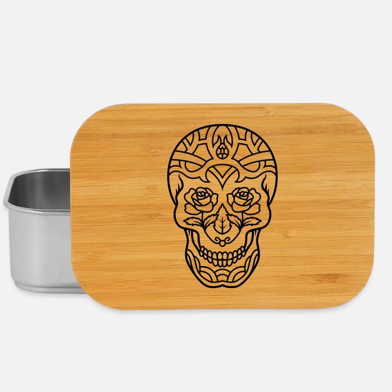 Decorated skull with roses - Lunch Box - silver