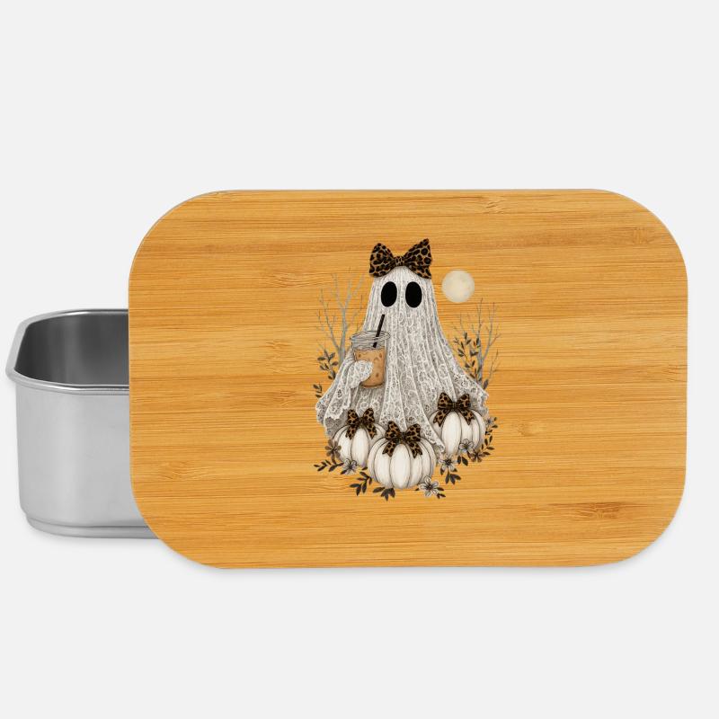 Cute Lace Ghost, Halloween Ghost Pumpkin Coffee - Lunch Box - silver