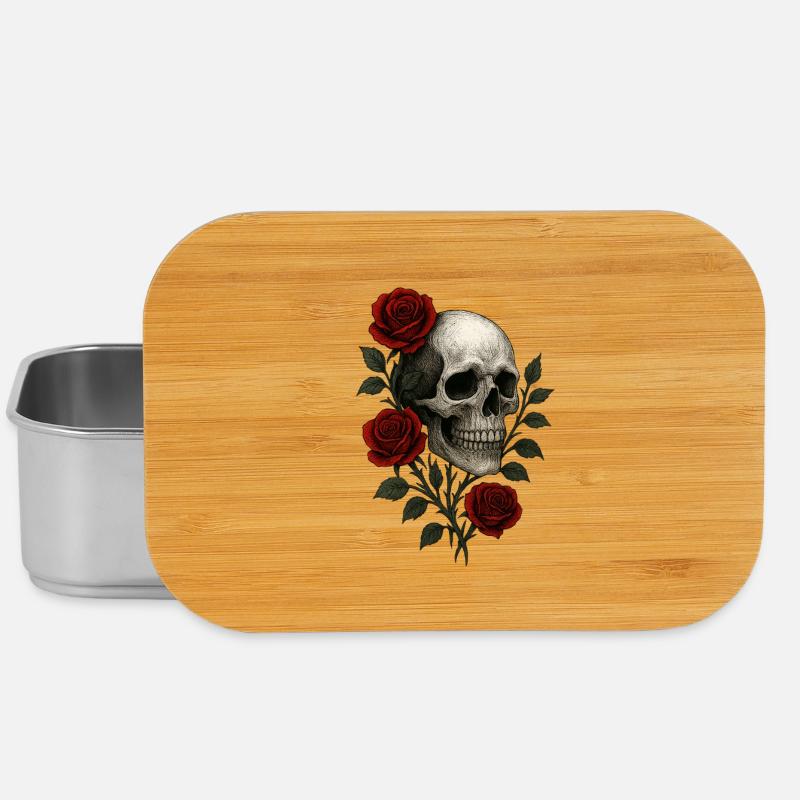 Gothic Skull with Romantic Roses Design - Lunch Box - silver