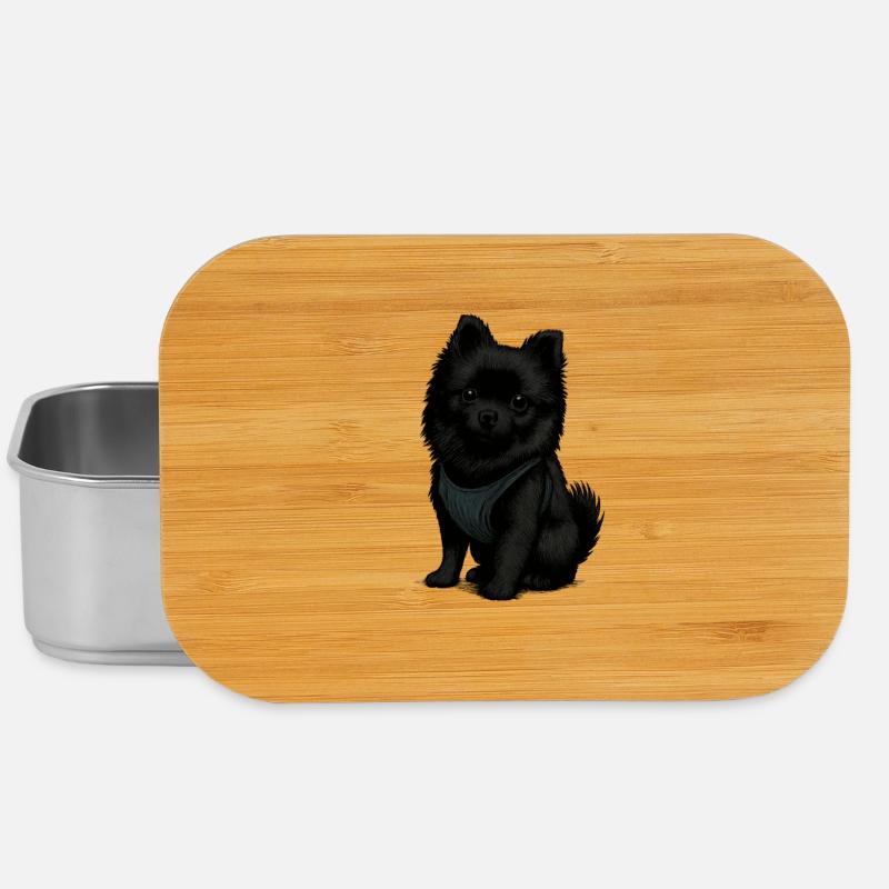 Schwarzer Spitz Hund mit Süssenblick - Lunch Box - Silber