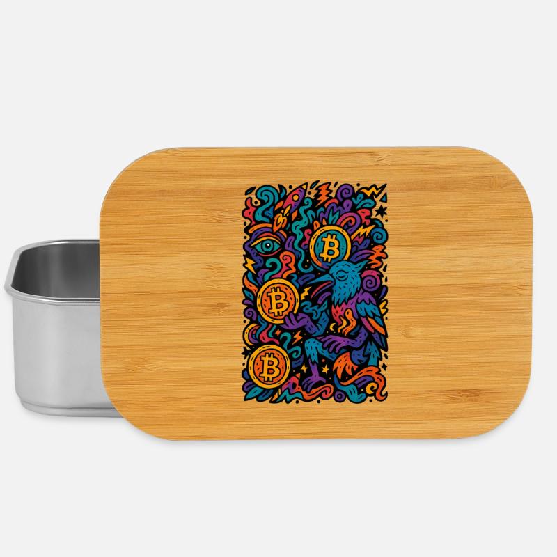 Bunte Digitale Kunst mit Bitcoin Motiven - Lunch Box - Silber
