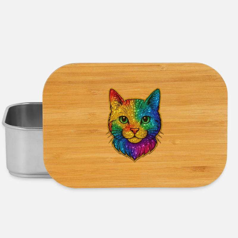 Regenbogen Katzenkopf Glitzer - Lunch Box - Silber