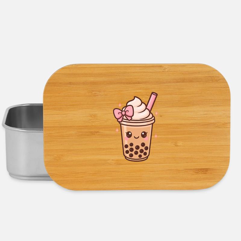 Cute Boba with Bow, Bubble Tea Girl - Lunch Box - silver