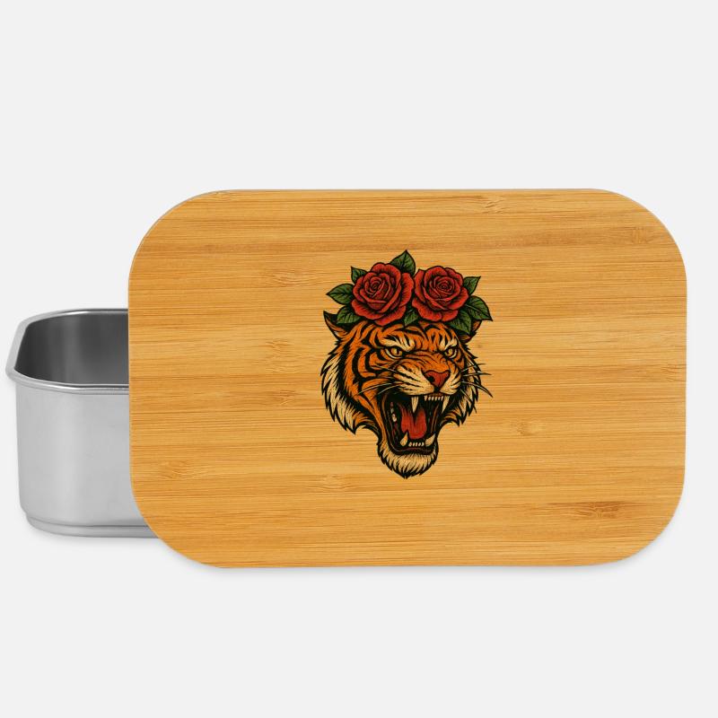 Tête de tigre féroce avec des roses – Tra haute résolution - Boîte à goûter - argent