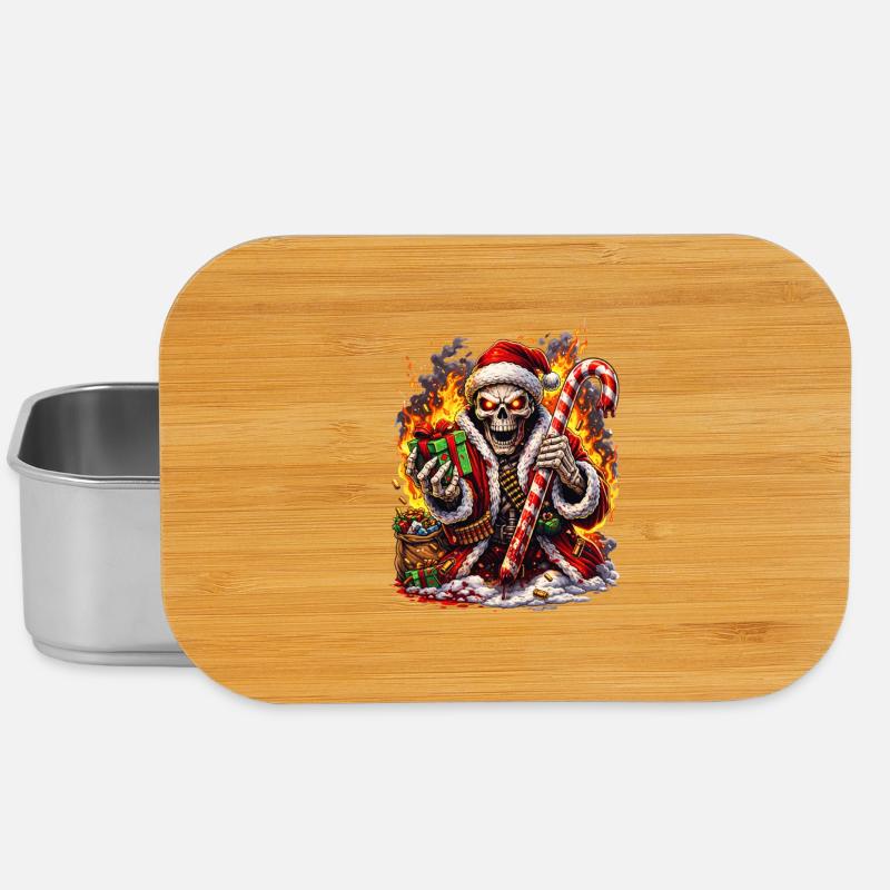Fire Skeleton Santa with Candy Cane - Lunch Box - silver