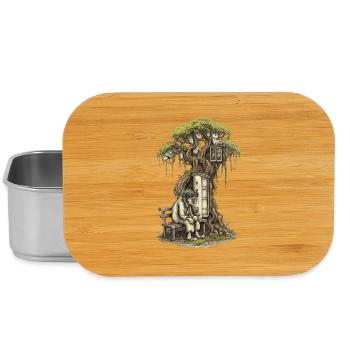 Treehouse poem: Old man squats in front of tree - Lunch Box - silver - Front
