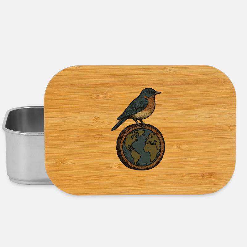 Robin on World Globe - Lunch Box - silver