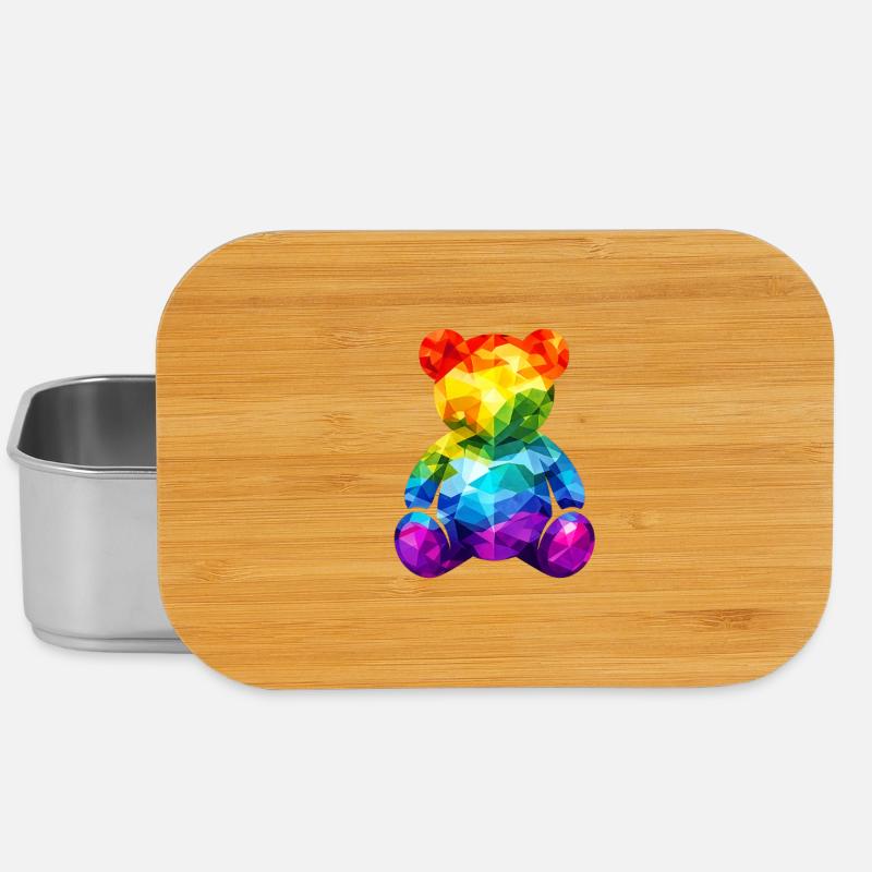 Rainbow teddy bear in geometric pattern - Lunch Box - silver