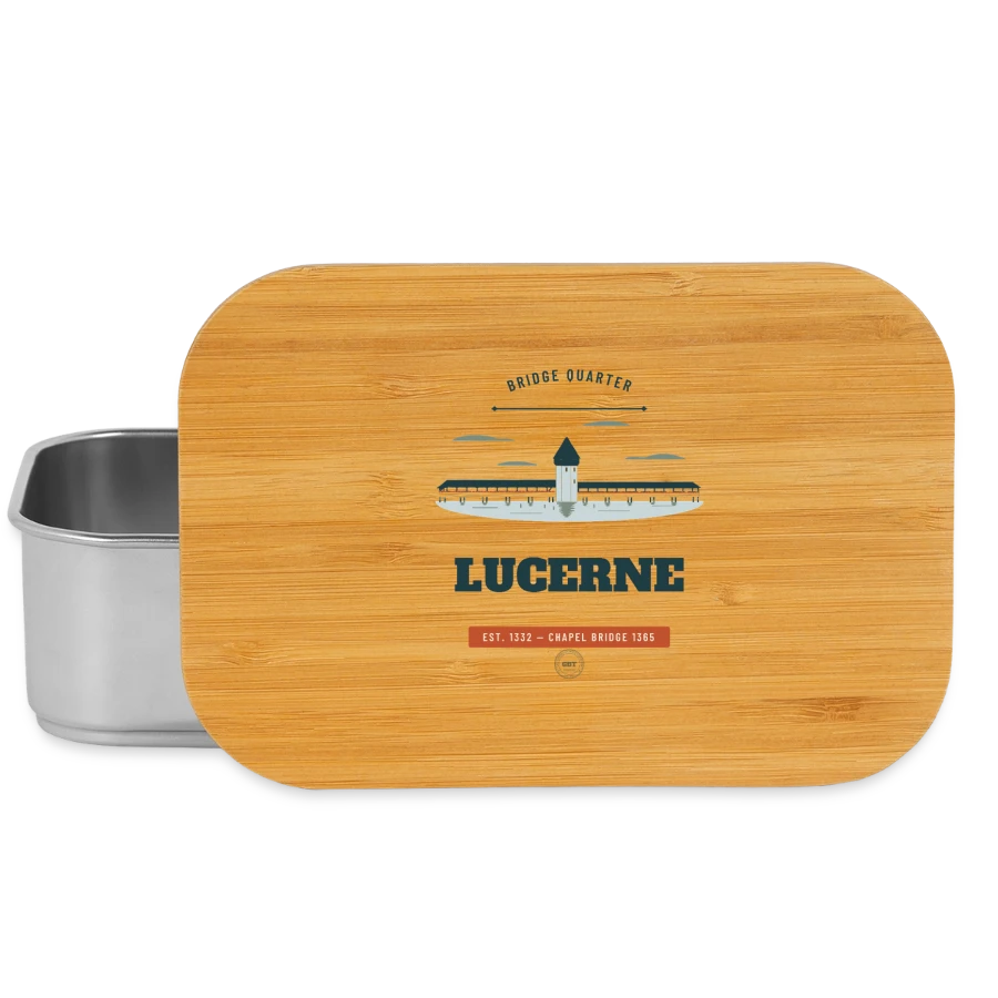 Lucerne badge on a lunch box, silver