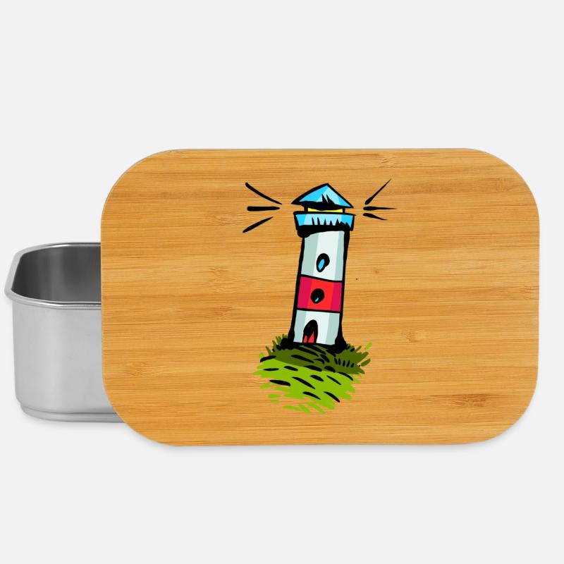 Bunter Leuchtturm auf Grünhügel - Lunch Box - Silber