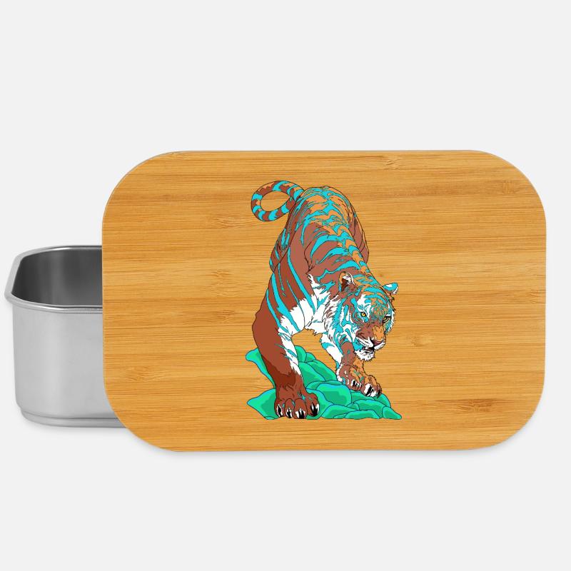 Turquoise Blue Tiger on Rock - Lunch Box - silver