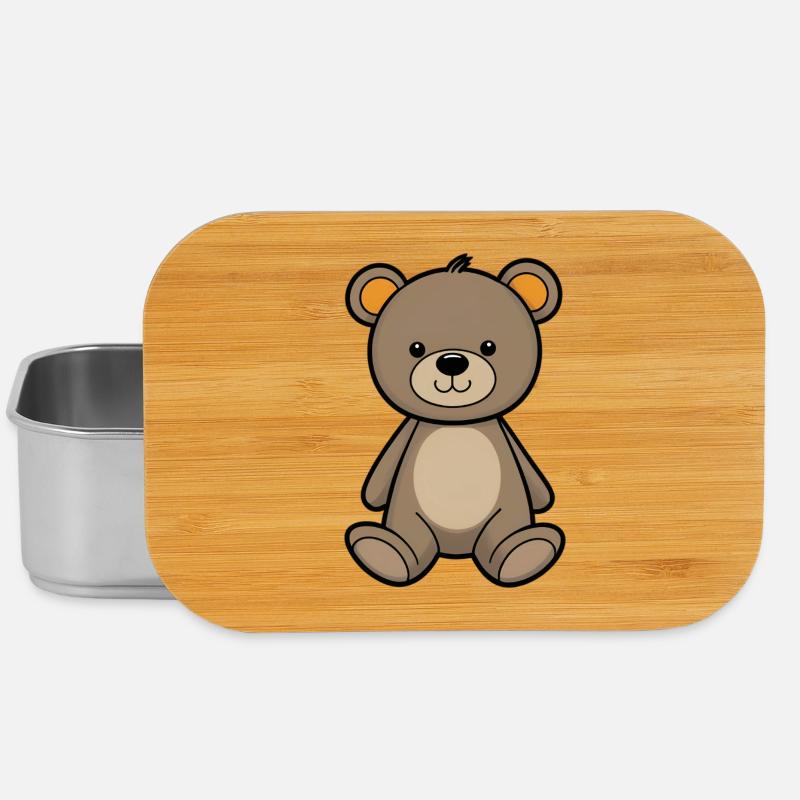 Cuddly Bear Illustration Velvet Brown - Lunch Box - silver