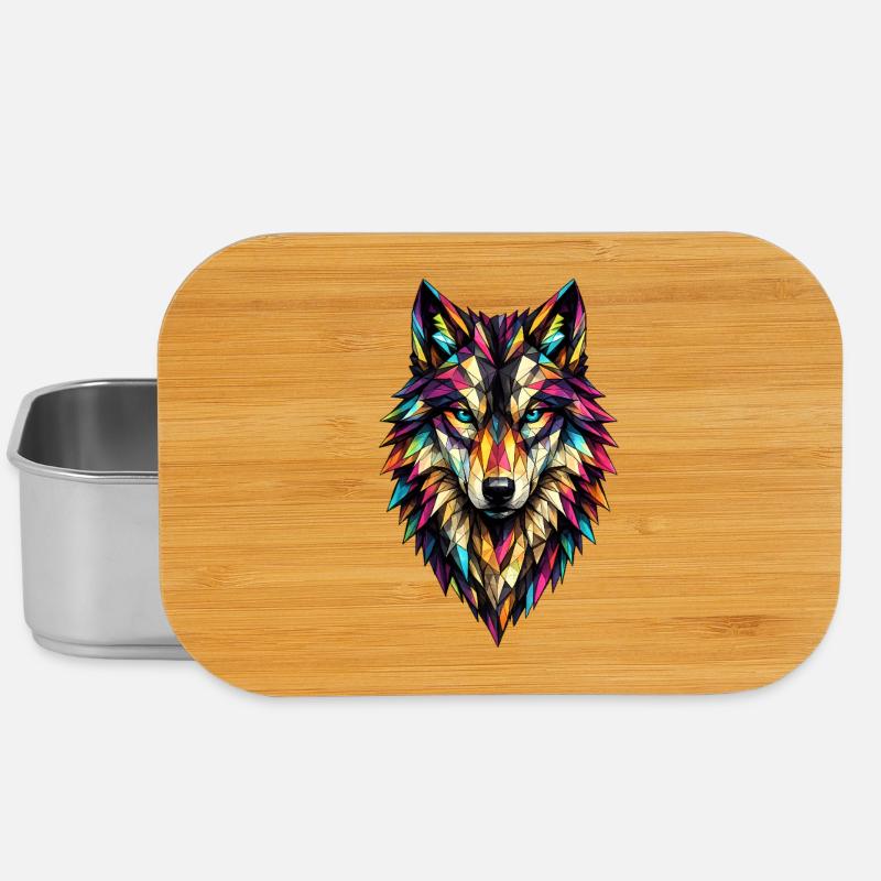 Farbgeometrischer Wolf - Lunch Box - Silber