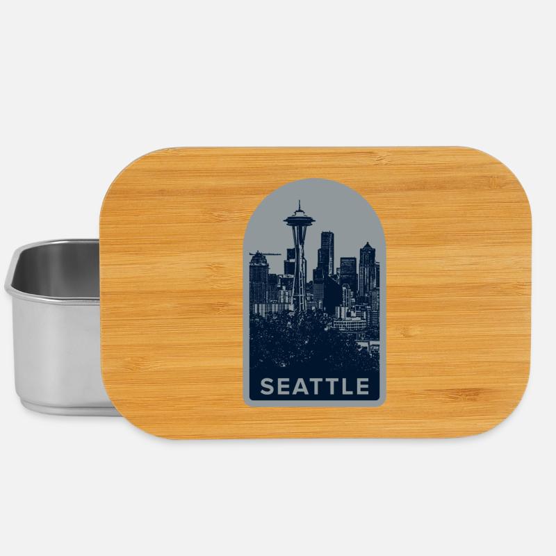 Seattle Skyline Badge: Space Needle Silhouette - Lunch Box - Silber