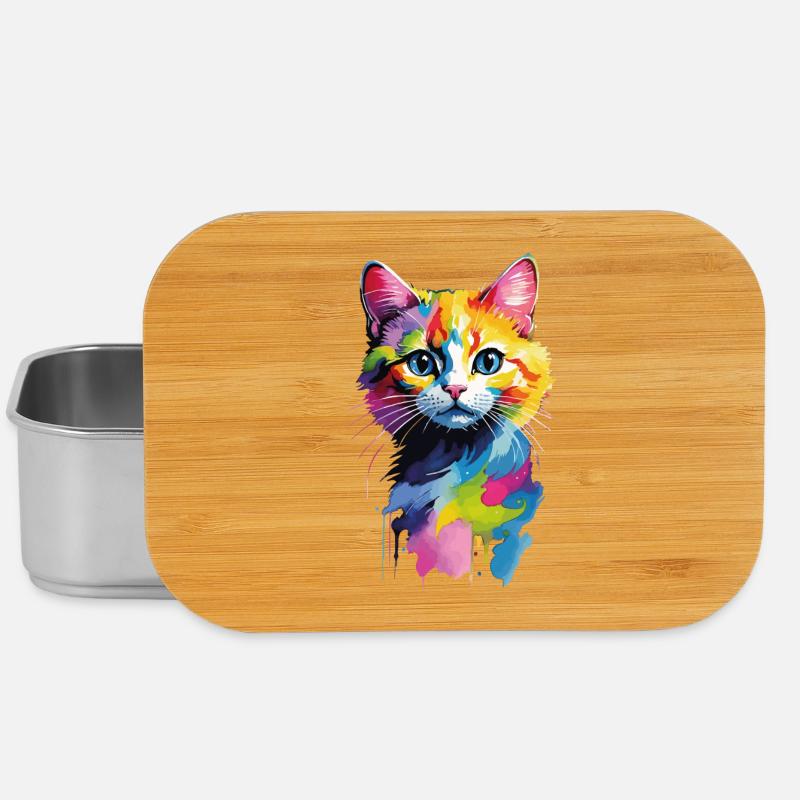 Bunter Wasserfarben-Katzenkopf - Lunch Box - Silber