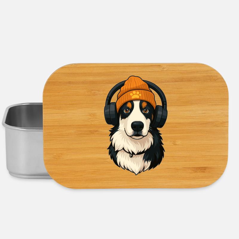 Cool Australian Shepherd with hat and headphones - Lunch Box - silver