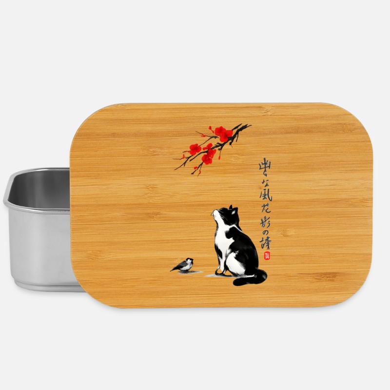 Cat Japan Sakura et Calligraphy Zen - Boîte à goûter - argent