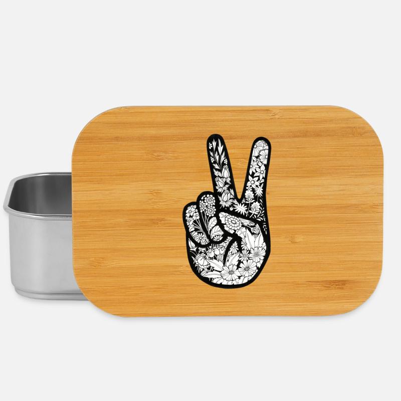 Peace-Zeichen mit Blumenfüllung - Lunch Box - Silber