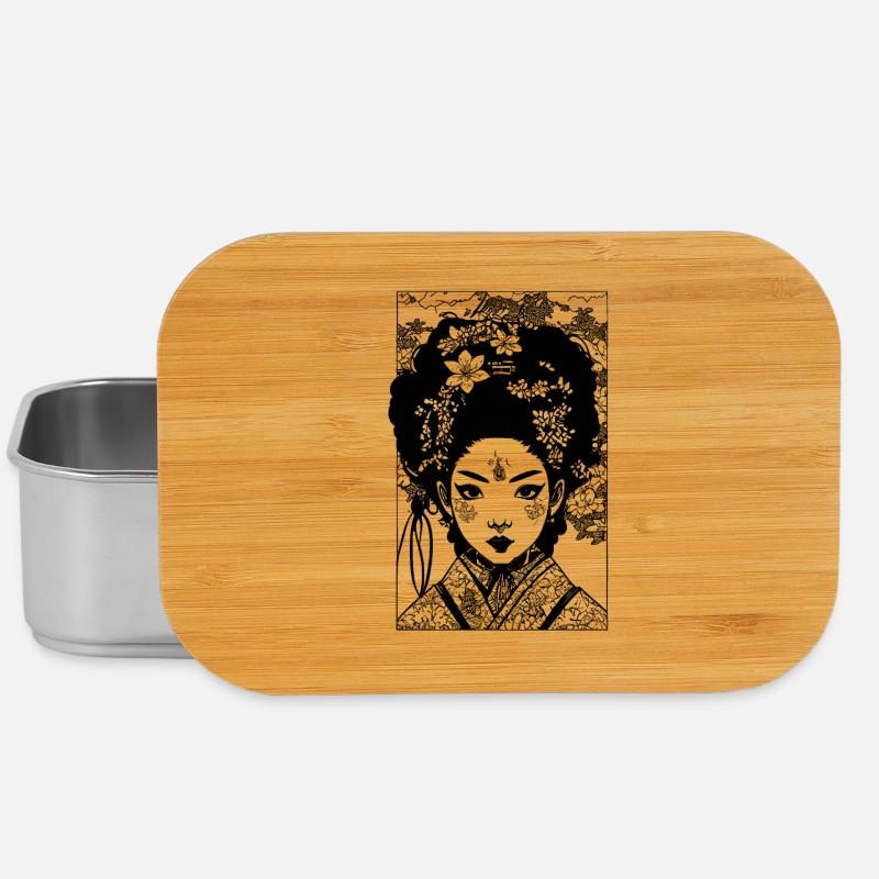 Zeichnung einer Manga Comic Geisha im Kimono - Lunch Box - Silber