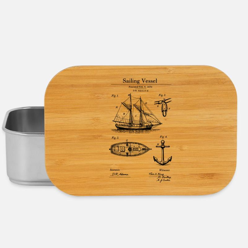 Klassisches Segelschiff-Bauplan - Lunch Box - Silber