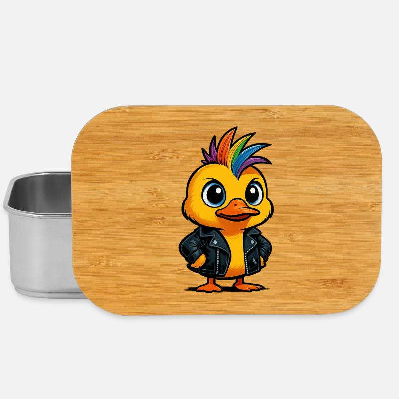 Rainbow Punk Duck Cartoon Design - Lunch Box - silver