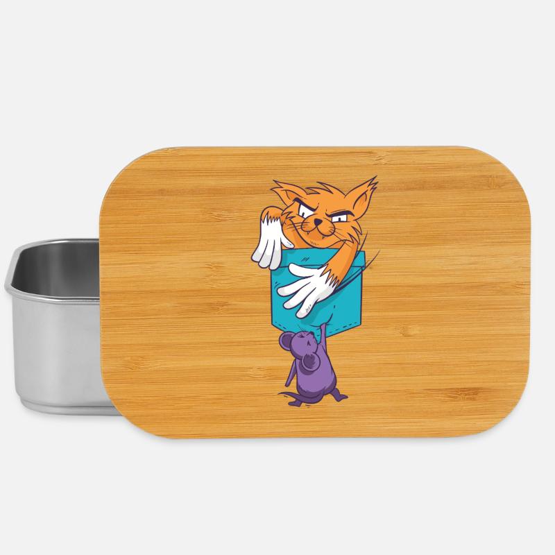 Playful Cat with Mouse Pattern - Lunch Box - silver