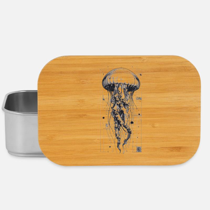 Black and White Technok Jellyfish - Lunch Box - silver