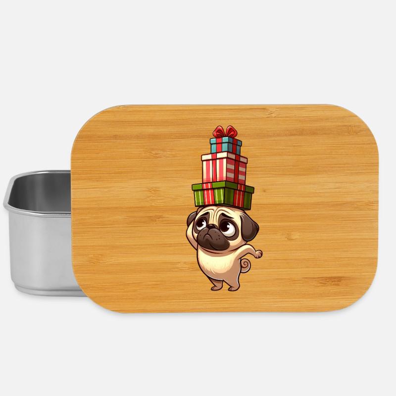 Lustiger Mops balanciert Weihnachtsgeschenke - Lunch Box - Silber