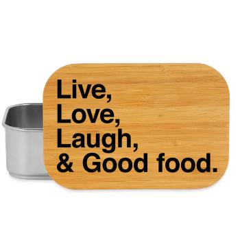 live love laugh and good food - éloge bonne bouffe - Boîte à goûter - argent - Devant