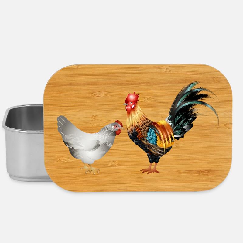 stattlicher farbenprächtiger Hahn mit einer Henne - Lunch Box - Silber