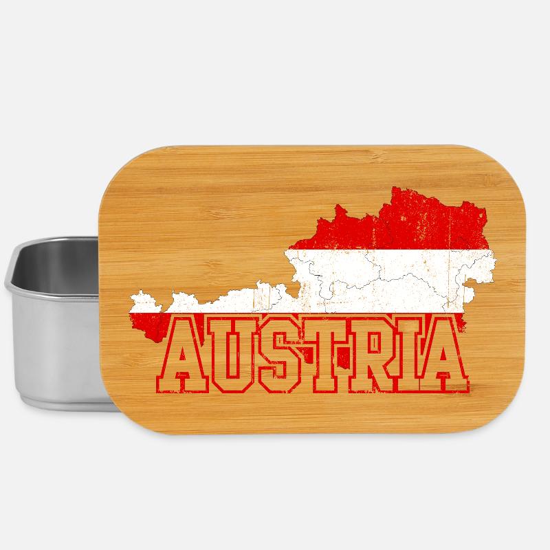Austria Flag Map Wordmark - Lunch Box - silver