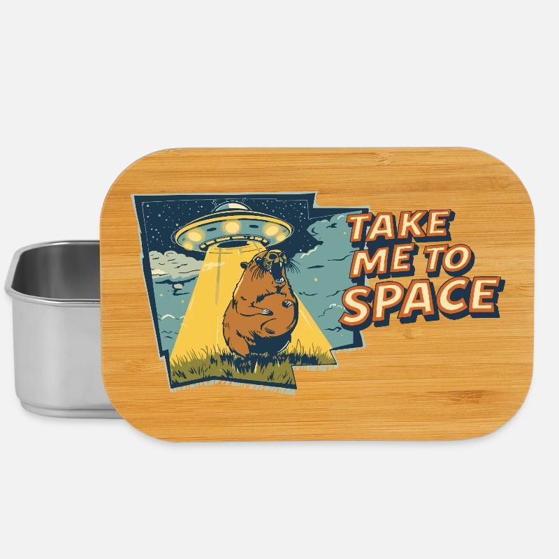 Take Me to Space Capybara UFO Pop-Art - Lunch Box - Silber