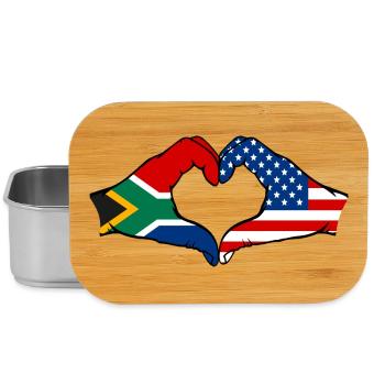 Afrique du Sud États-Unis drapeau mains forme de coeur - Boîte à goûter - argent - Devant