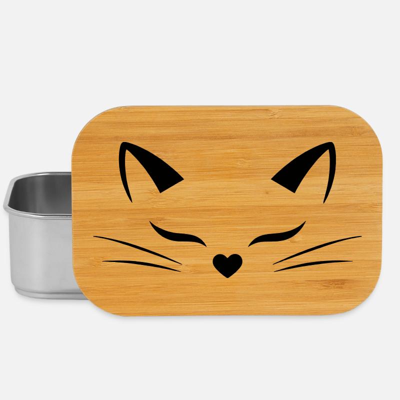 Cute Cat Face with Heart Nose | Line Art Style - Lunch Box - silver