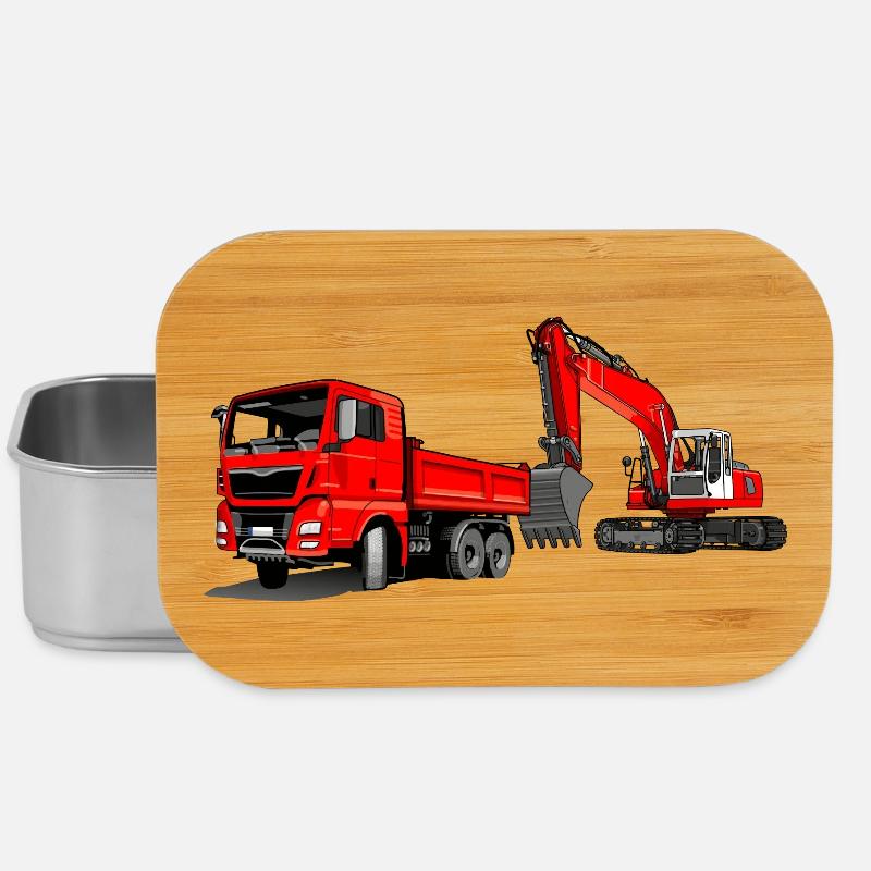 Baustelle mit Bagger und Kipplaster - Lunch Box - Silber