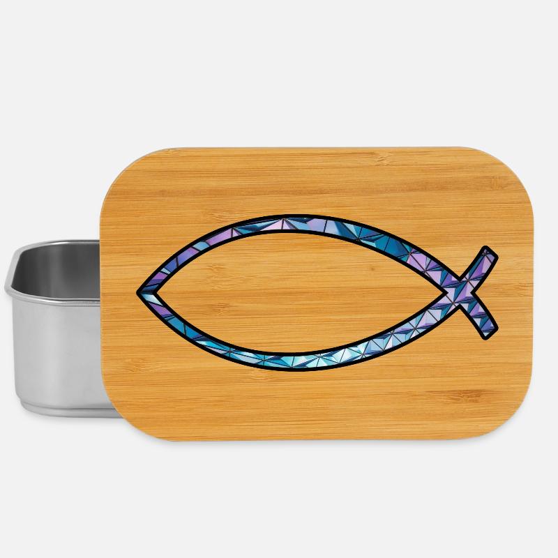 Ichtus fish (diamond, blue) - Lunch Box - silver