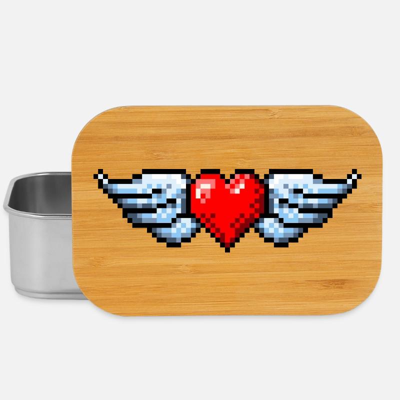 Retro Pixel Art Winged Heart - Lunch Box - silver