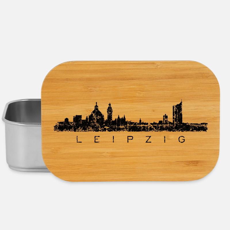 Leipzig Skyline Panorama (Vintage/Schwarz) - Lunch Box - Silber