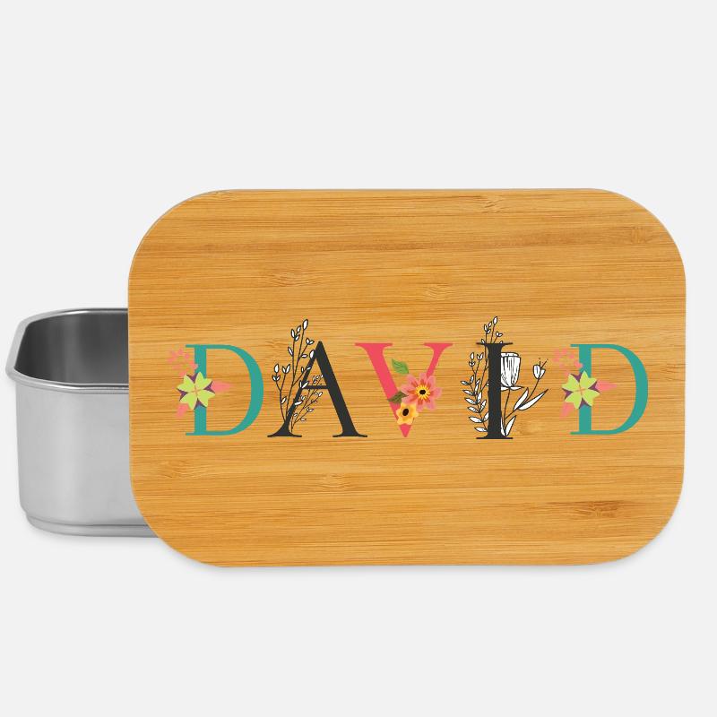 DAVID Namenskunst mit gestickten Blumen - Lunch Box - Silber