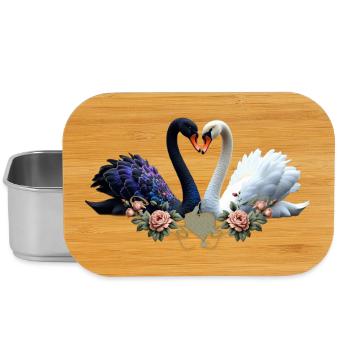 Ewige Bindung, schwarz-weiße Schwäne in Liebe - Lunch Box - Silber - Vorne