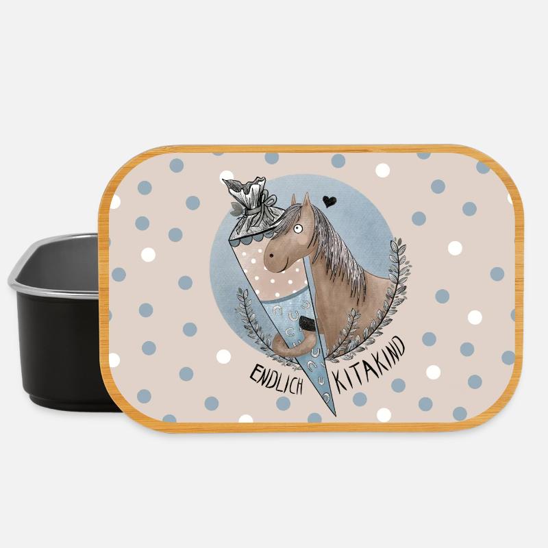 Endlich KITAKIND Pferd mit Schultüte BLAU - Lunch Box - Schwarz