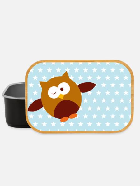 Lustige Eule mit Sternchen blau | personalisierbar - Lunch Box - Schwarz